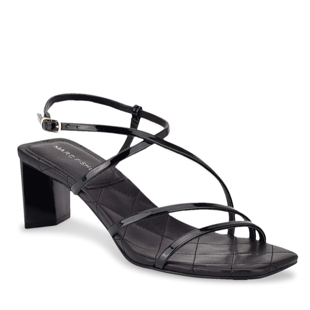 Black Marc Fisher Strappy Sandal Square Toe Heels